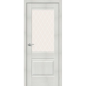 Дверь экошпон Bravo Prima-3 Bianco Veralinga со стеклом White Сrystal