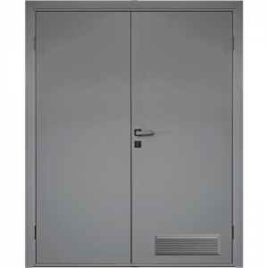 Влагостойкая дверь ПВХ Etadoor ДГ Серый RAL 7001 двустворчатая с AL торцами с вентиляционной решеткой
