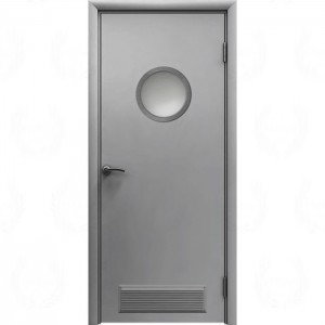 Влагостойкая дверь ПВХ Etadoor ДГ Серый RAL 7001 с AL торцами с иллюминатором и вентиляционной решеткой