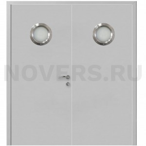 Дверь пластиковая Капель (Kapelli Classic) серый RAL 7035 двустворчатая с двумя иллюминаторами
