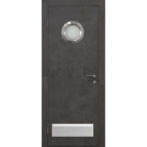 Дверь пластиковая Капель (Kapelli Classic) черный бетон с иллюминатором и вентиляционной решеткой